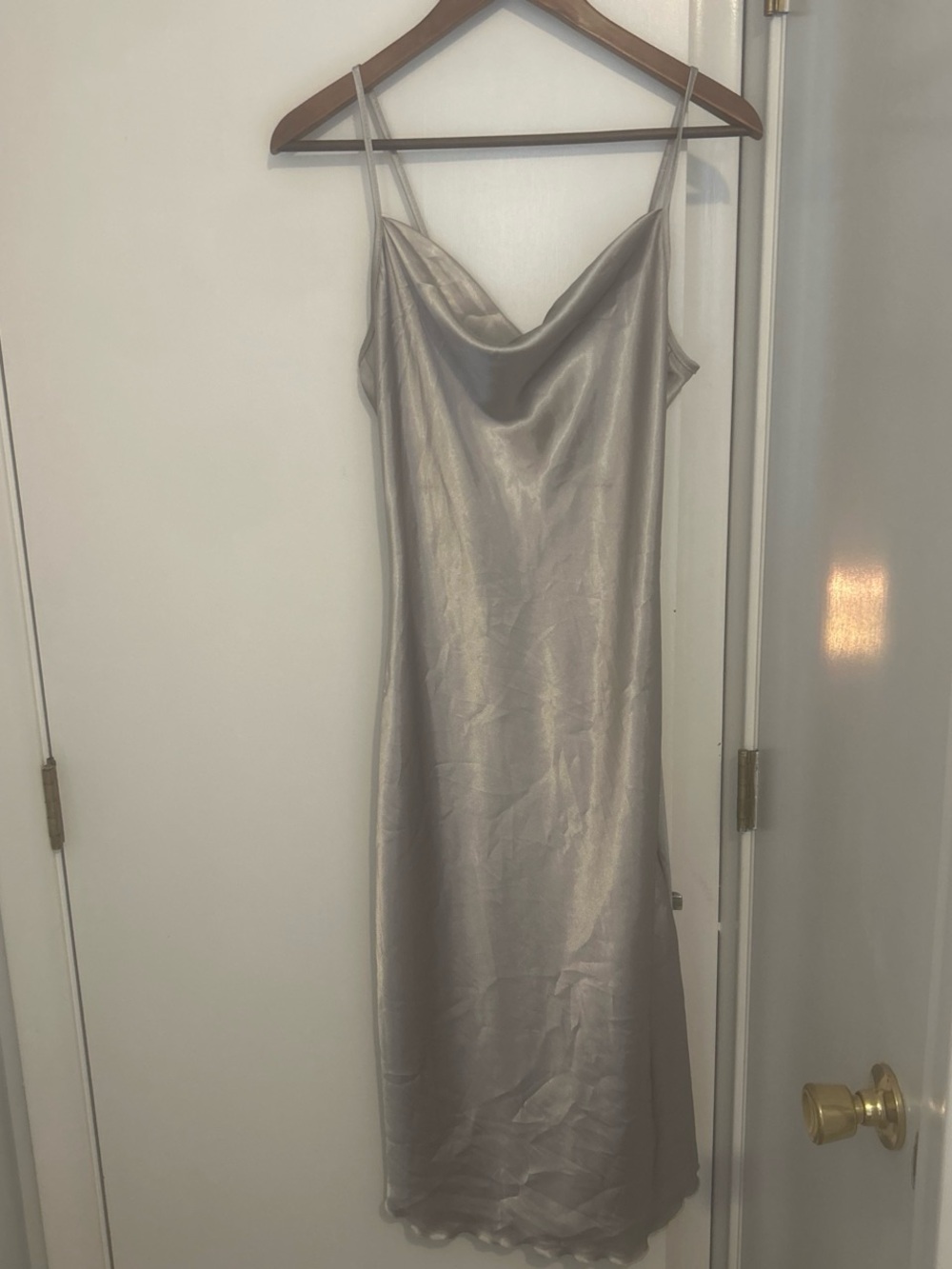 Bebe Silver/Grey Satin Slip Dress
